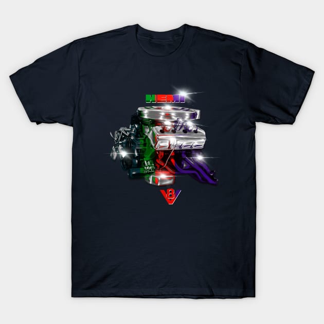 Hemi V8 Engine Muscle Design by MotorManiac T-Shirt by MotorManiac